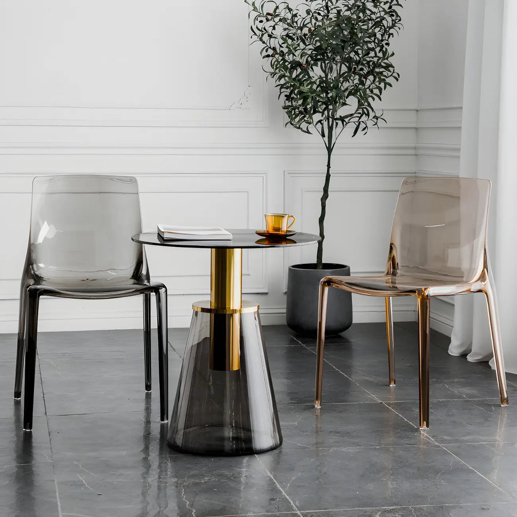 Chaise de salle à manger sans accoudoirs à dossier bas en acrylique ambré