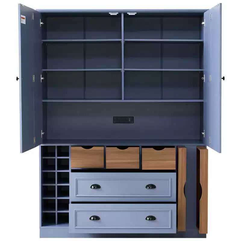 Whisen 71' hoher freistehender Küchenvorratsschrank, großer Esszimmer-Aufbewahrungsschrank mit 4 Falttüren, Regalböden und Weinregalen