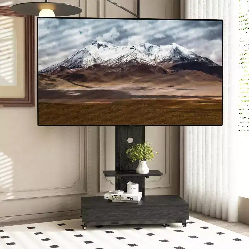 TV-Ständer für 32–75-Zoll-Fernseher, höhenverstellbarer mobiler TV-Wagen mit Schublade und Rollen für Wohnzimmer, Schlafzimmer und Büro – ModernLuxe