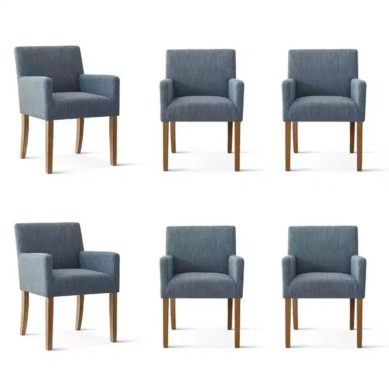 Ensemble de 6 chaises de salle à manger rembourrées avec accoudoirs, fauteuils modernes en lin avec pieds en bois, chaises d’appoint pour salle à manger et salon - Panipeachy