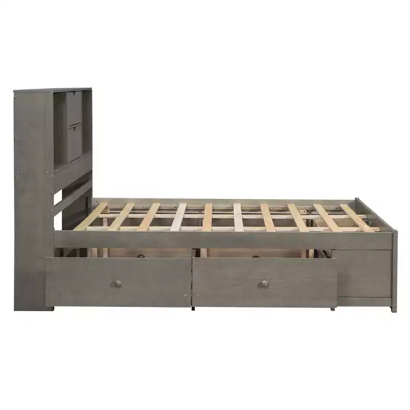 Podestbett in Queen-Size mit Ablage und 8 Schubladen, einfache Montage