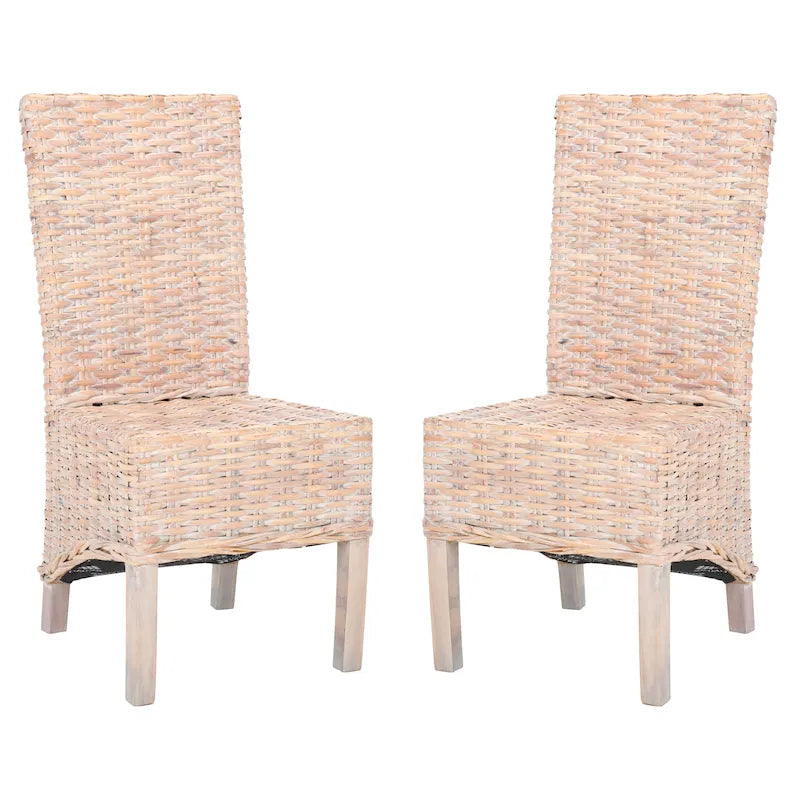 Set van 2 natuurlijke rieten eetkamerstoelen, 19B x 22D x 41H, boho-kuststijl