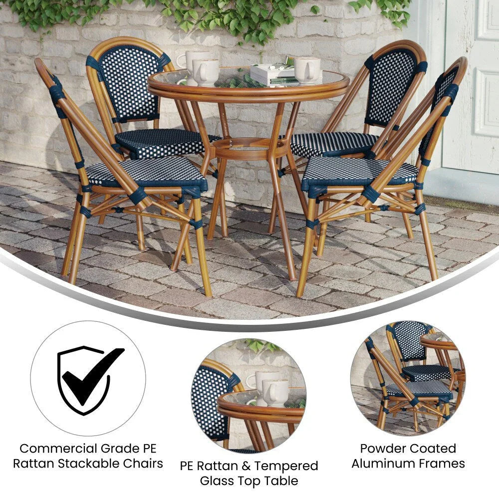 Indoor/Outdoor Commercial Bistro Set with Table and Four Chairs