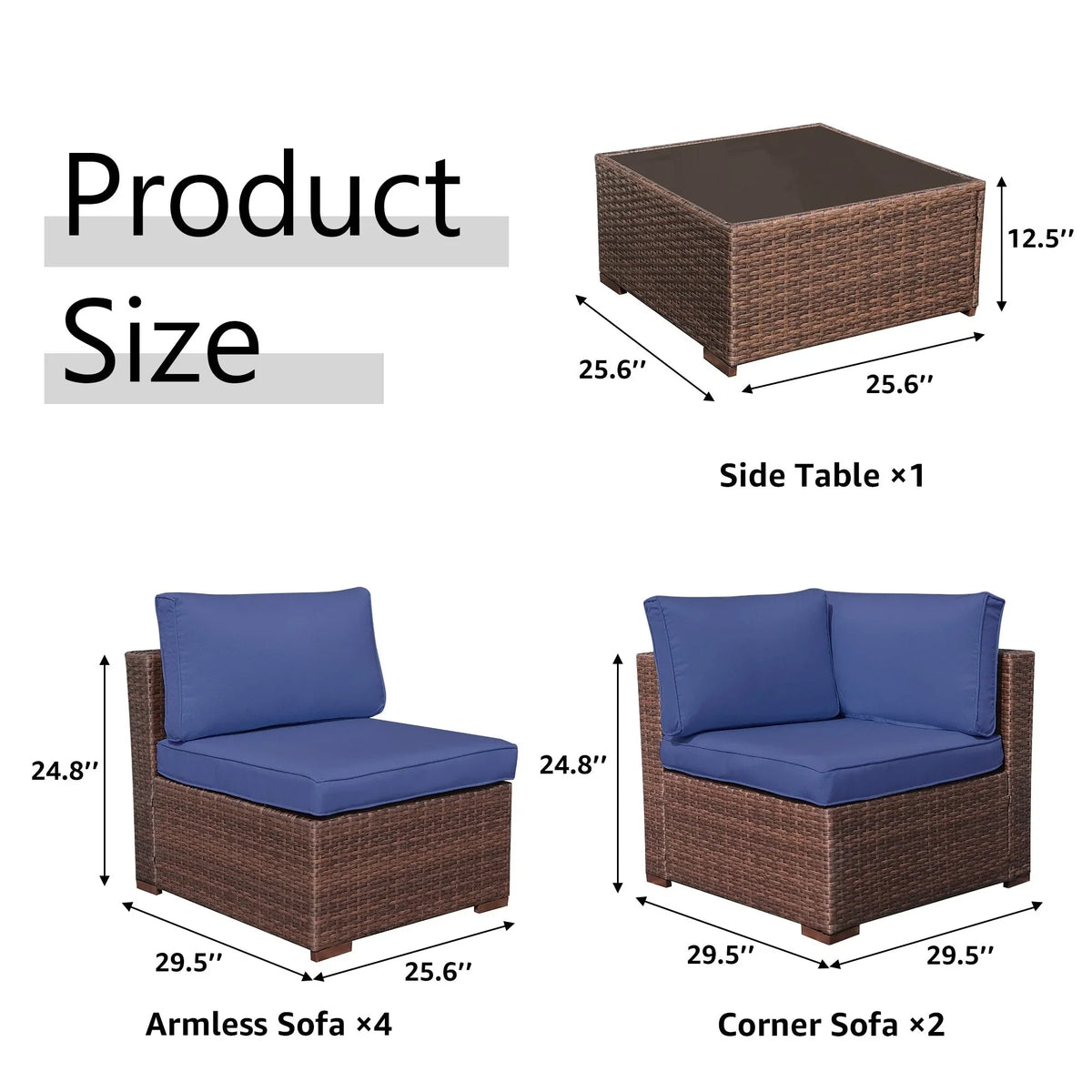 7-delige outdoor loungeset van vlechtwerk en staal met kussens