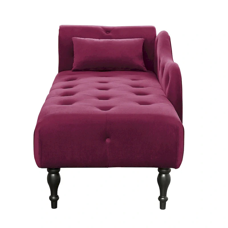 Chaise longue moderne de 60,6 po, revêtement en velours, boutons capitonnés, pieds en bois massif et clous décoratifs