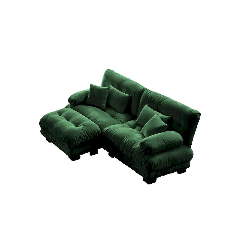L-förmiges Zweisitzer-Sofa aus Chenille mit Lendenkissen