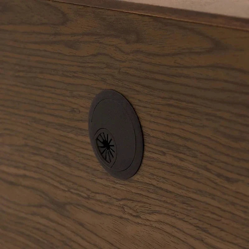Minimalistische tv-meubel met laden, mediaconsole van massief hout met kasten, neerklapbare deur, walnootfineer, volledig gemonteerd
