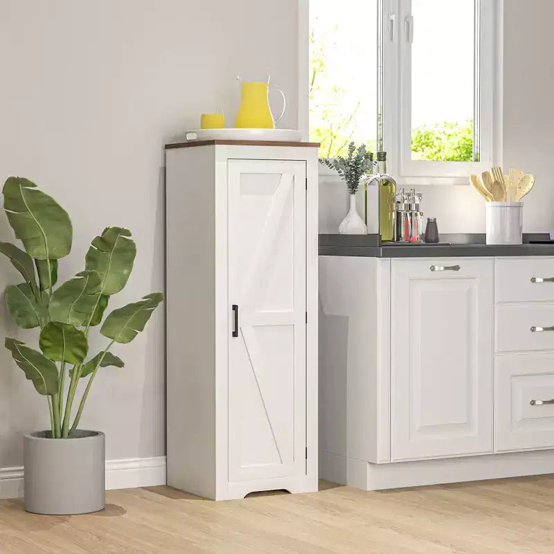 Meuble de rangement de style champêtre HOMCOM avec étagère réglable, meuble d'appoint à porte de grange unique pour salon, meuble garde-manger bas, blanc