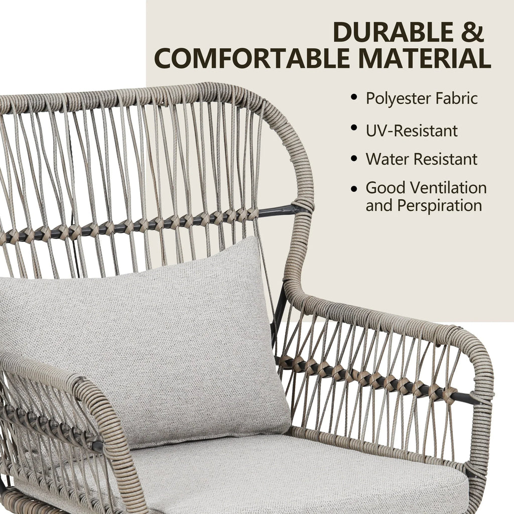 Ensemble bistro de conversation extérieur en osier de 3 pièces, mobilier de patio en rotin toutes saisons avec coussins