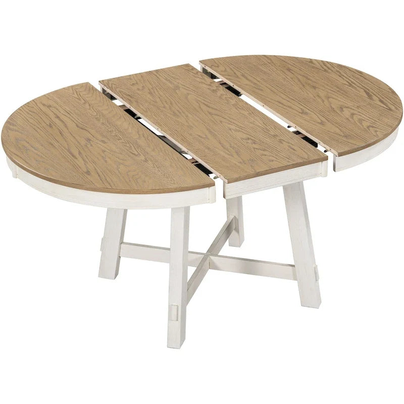 Ronde uitschuifbare eettafel in landelijke stijl met houten keukentafelblad en verlengblad van 16 inch