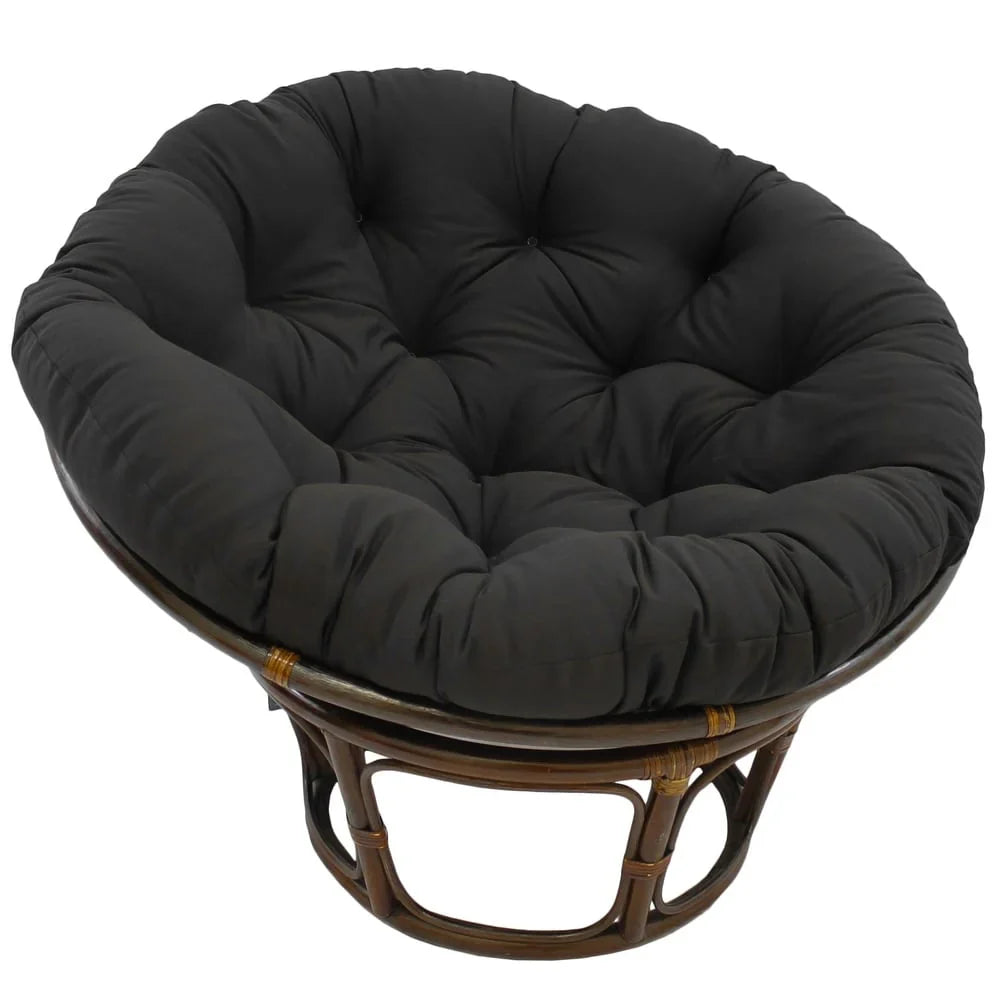 Bali Rattan-Papasan-Sessel mit 42-Zoll-Durchmesser und Köperstoffkissen