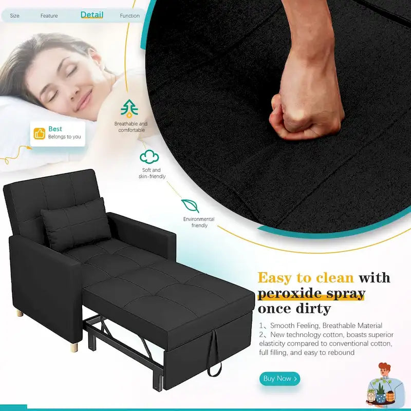 Fauteuil convertible 3-en-1 AECOJOY avec coussin et dossier réglable
