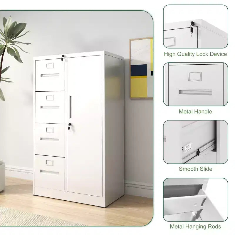 Classeur vertical de rangement en métal avec serrure, armoire à dossiers en acier à 4 tiroirs