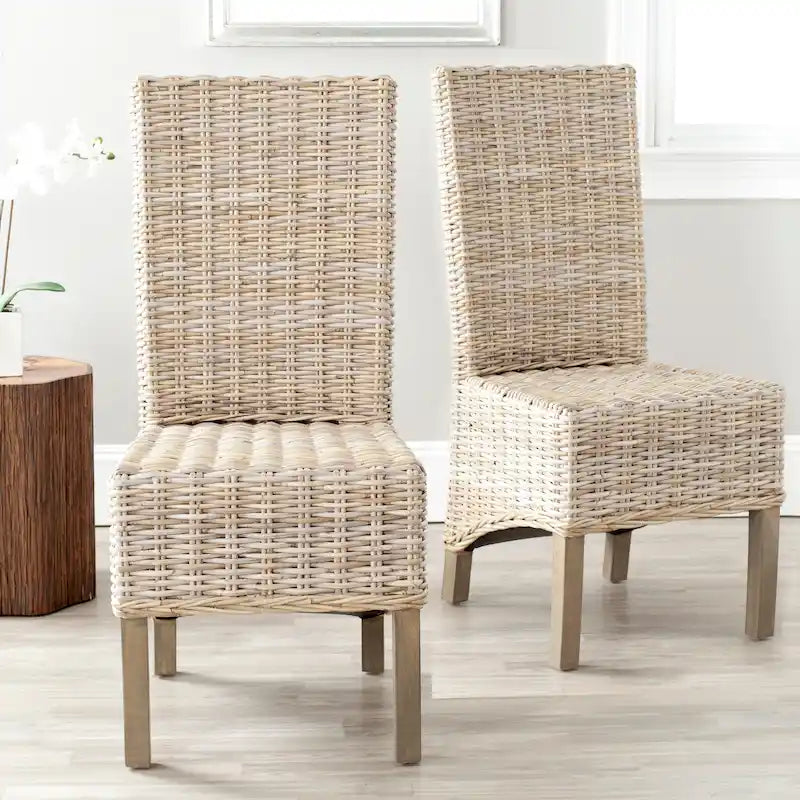 Set van 2 natuurlijke rieten eetkamerstoelen, 19B x 22D x 41H, boho-kuststijl