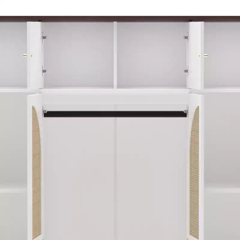 70,87 hoge ruime kledingkast met 8 deuren, kledingroede, verstelbare planken en decoratieve rotandeuren