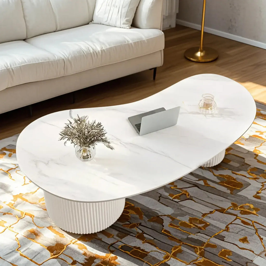 Table basse ovale blanche standard minimaliste avec 2 tiroirs