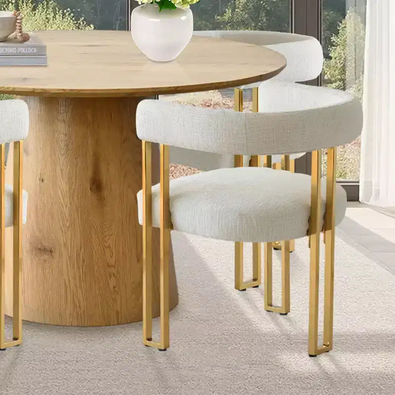 Uitbreidbare ronde tot ovale eettafelset met 4 fluwelen fauteuils, modern voetstukontwerp, geschikt voor maximaal 8 personen-Panipeachy