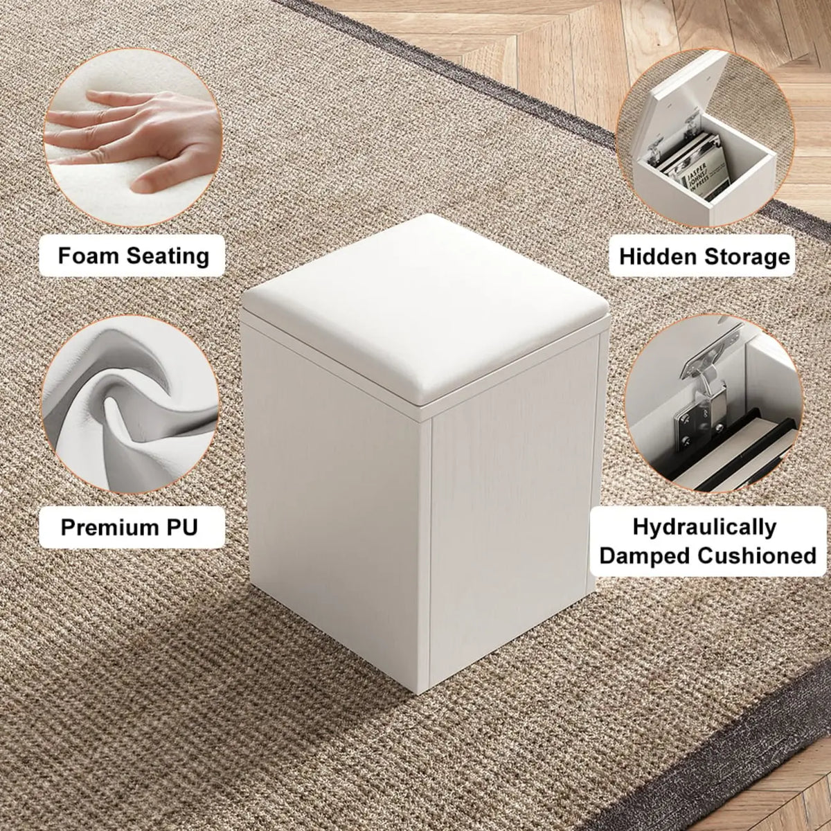 Table basse pliable à plateau relevable avec 4 tabourets et espace de rangement