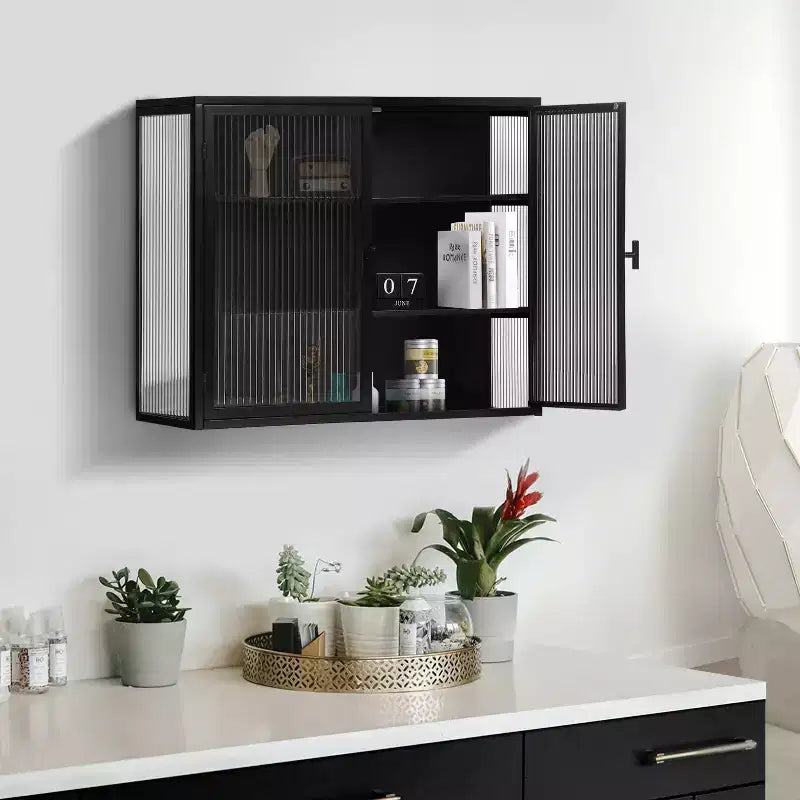 Okak moderne wandkast met 2 deuren, 3 vakken, glazen deuren, voor hal/eetkamer/woonkamer/keuken