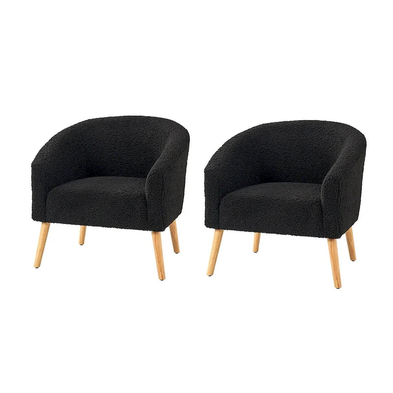 Sheila moderne fauteuil van 30 W met bouclébekleding en poten van massief hout, set van 2, van HULALA HOME