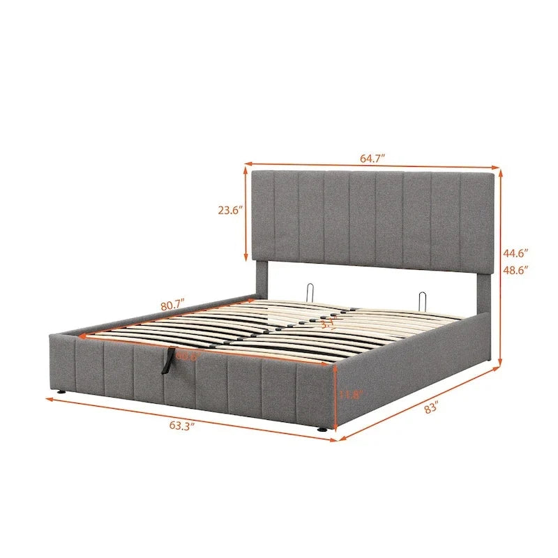 Gestoffeerd platformbed in queen-size met hydraulisch opbergsysteem - beige