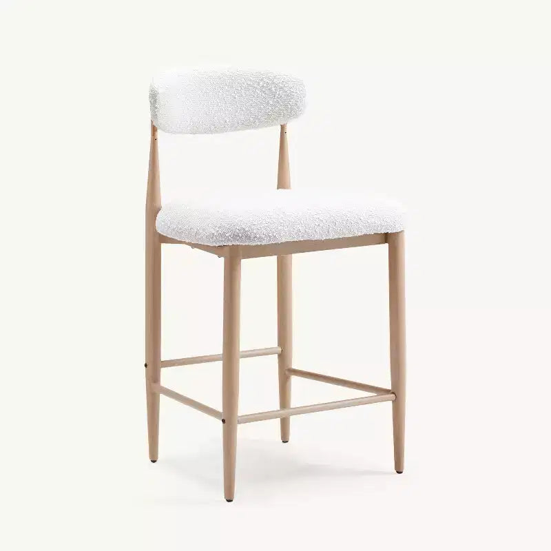Bouclé barkrukken zonder armleuningen voor de eetkamer, set van 4, met metalen poten met houtnerf voor keuken, woonkamer, restaurant of café - Morden Fort