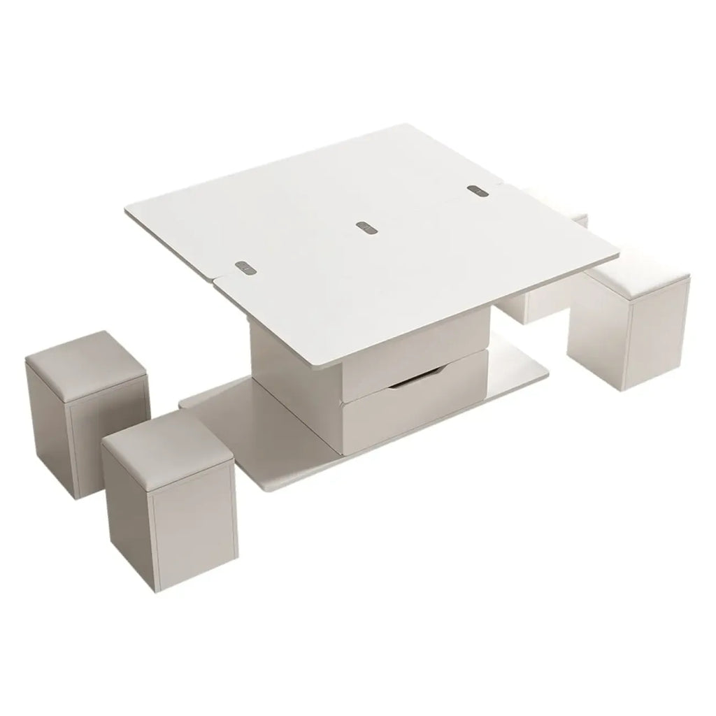 Table basse pliable à plateau relevable avec 4 tabourets et espace de rangement