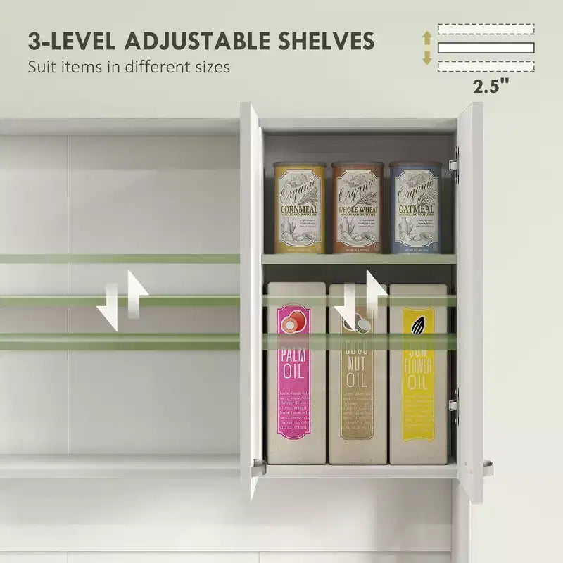 Meuble garde-manger de cuisine 71, meuble de rangement haut avec support pour micro-ondes, vaisselier de cuisine moderne, 3 étagères réglables pour le salon ou la salle à manger