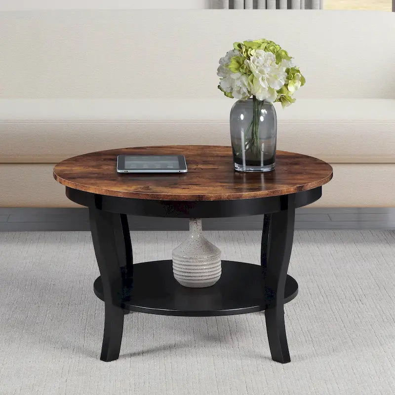 Table basse ronde American Heritage de Convenience Concepts avec étagère