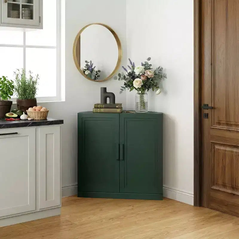 Dovelina hoekkast met verstelbare planken, dressoir, buffetkast, wijnkast en keuken- en eetkamerkast met houten deuren – 31H x 31W, 36H x 31W