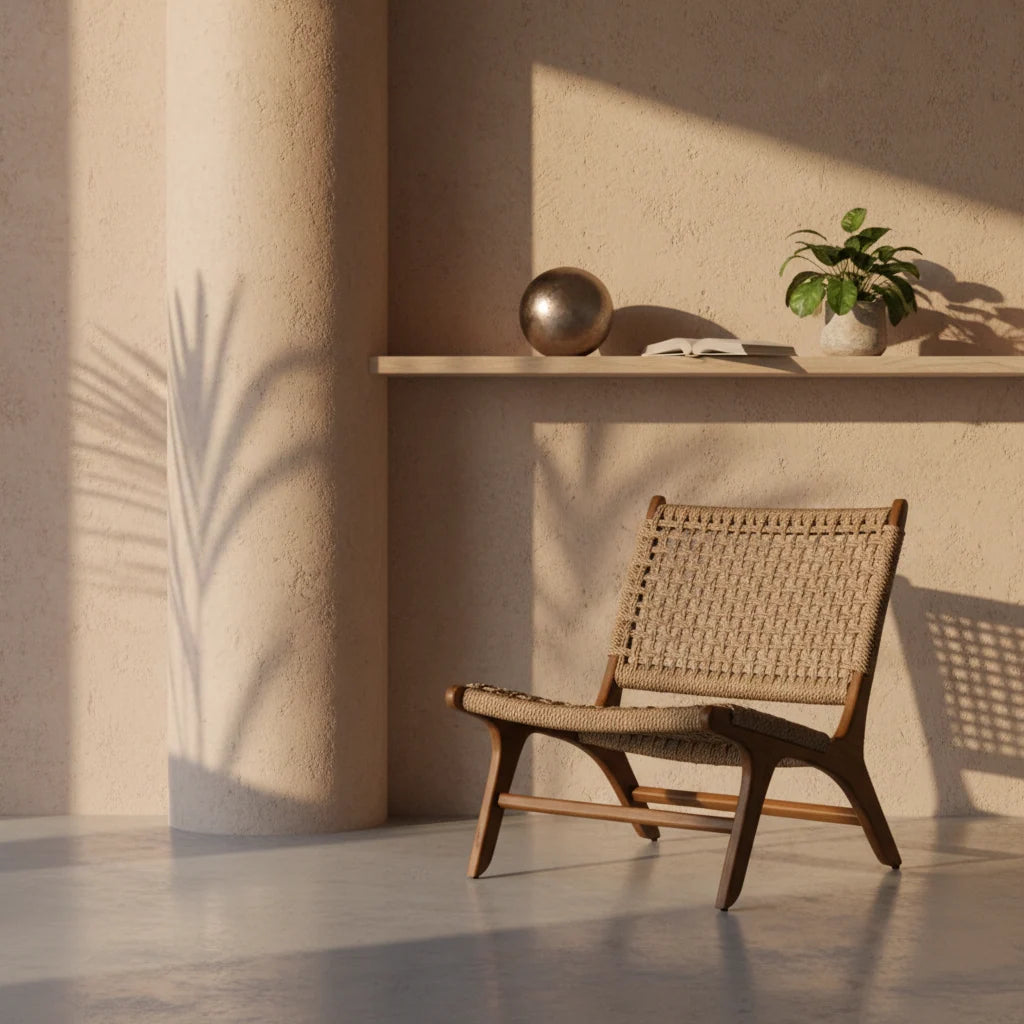 Fauteuil lounge rustique en teck tressé – extérieur