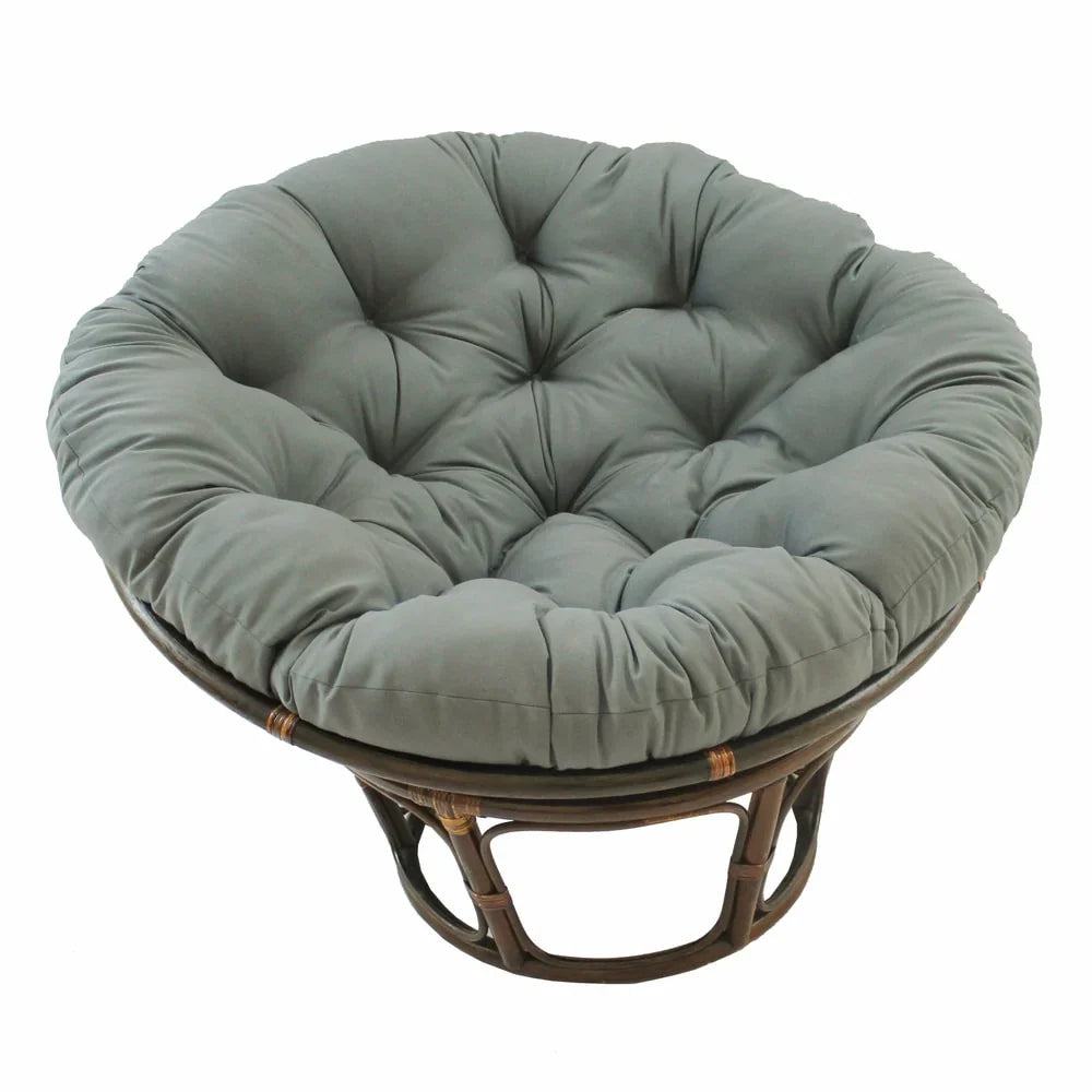 Bali Rattan-Papasan-Sessel mit 42-Zoll-Durchmesser und Köperstoffkissen