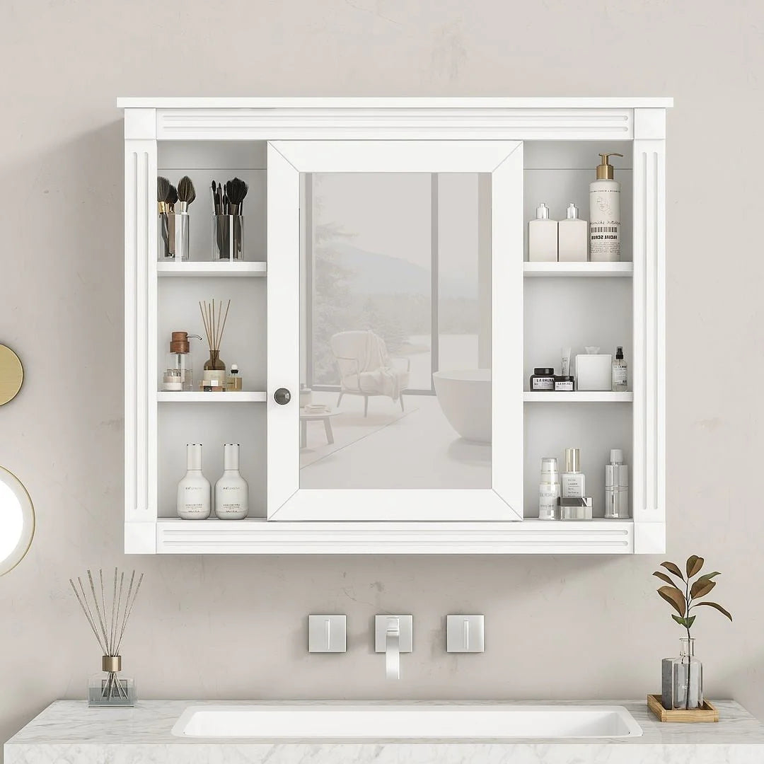 36'' Modern Bathroom Vanity with Top Sink and Mirror Cabinet,2 Doors and 2 Drawers