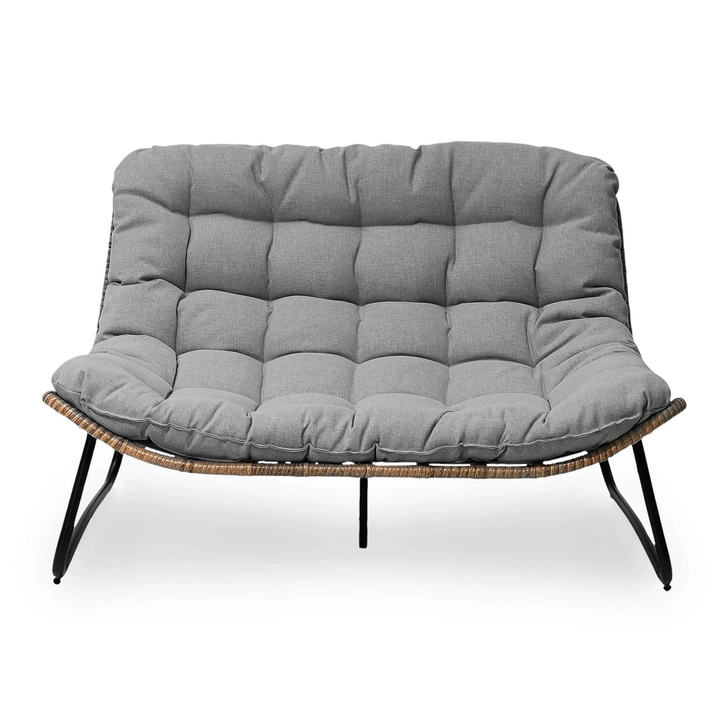 Minderli Çiftli Papasan Koltuk, İç ve Dış Mekân için Her Hava Koşuluna Uygun PE Rattan ve Metal Çerçeve