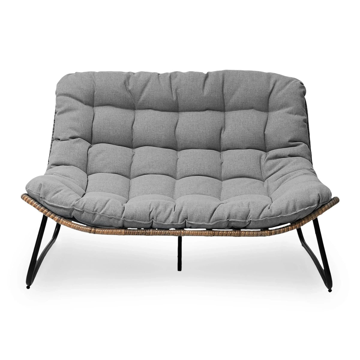 Minderli Çiftli Papasan Koltuk, İç ve Dış Mekân için Her Hava Koşuluna Uygun PE Rattan ve Metal Çerçeve