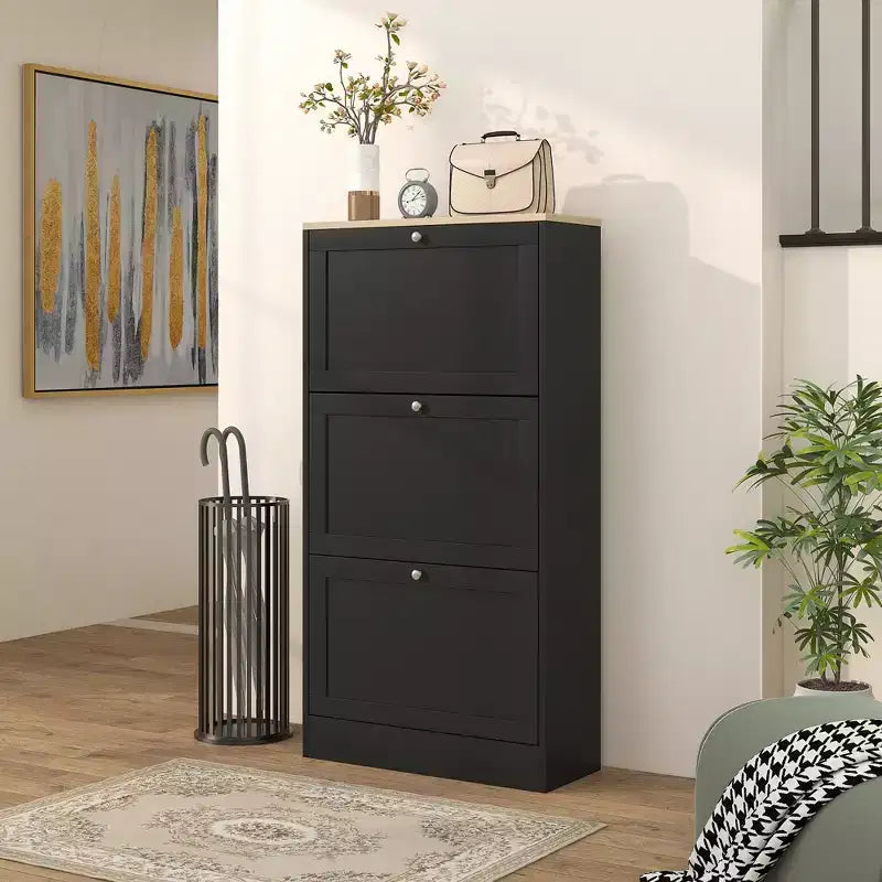 HOMCOM Giriş Alanı için 3 Açılır Çekmeceli ve Ayarlanabilir Raflı Dar Ayakkabı Saklama Dolabı, 12-18 Çift Ayakkabı için Ayakkabılık Düzenleyici
