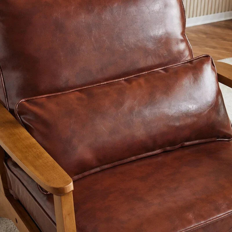 Fauteuil d'appoint rembourré en mélange de lin avec pieds en bois et un coussin, beige