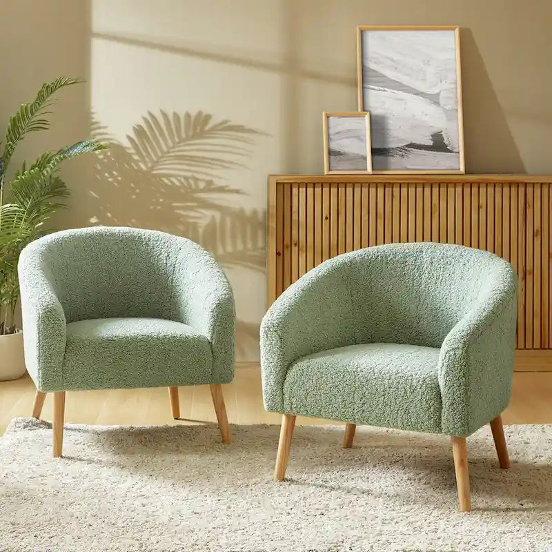 Sheila moderne fauteuil van 30 W met bouclébekleding en poten van massief hout, set van 2, van HULALA HOME
