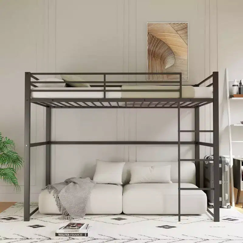 Metall-Hochbett Twin mit Schutzgittern und flacher Leiter