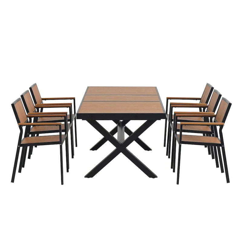 7-teiliges ausziehbares Esszimmer-Set mit ausziehbarem Tisch und 6 Armlehnstühlen
