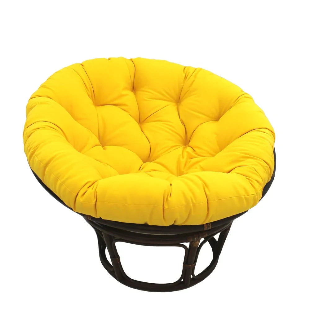 Bali Rattan-Papasan-Sessel mit 42-Zoll-Durchmesser und Köperstoffkissen
