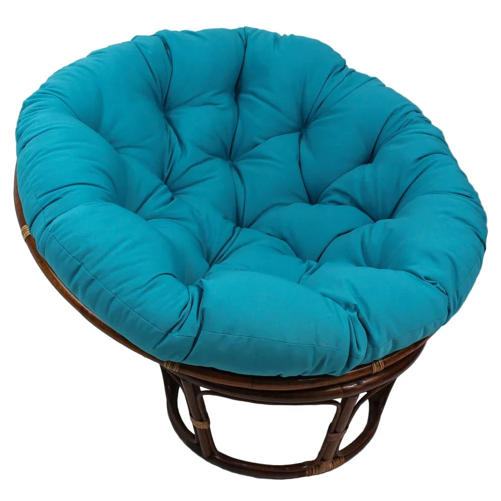 Bali Rattan-Papasan-Sessel mit 42-Zoll-Durchmesser und Köperstoffkissen
