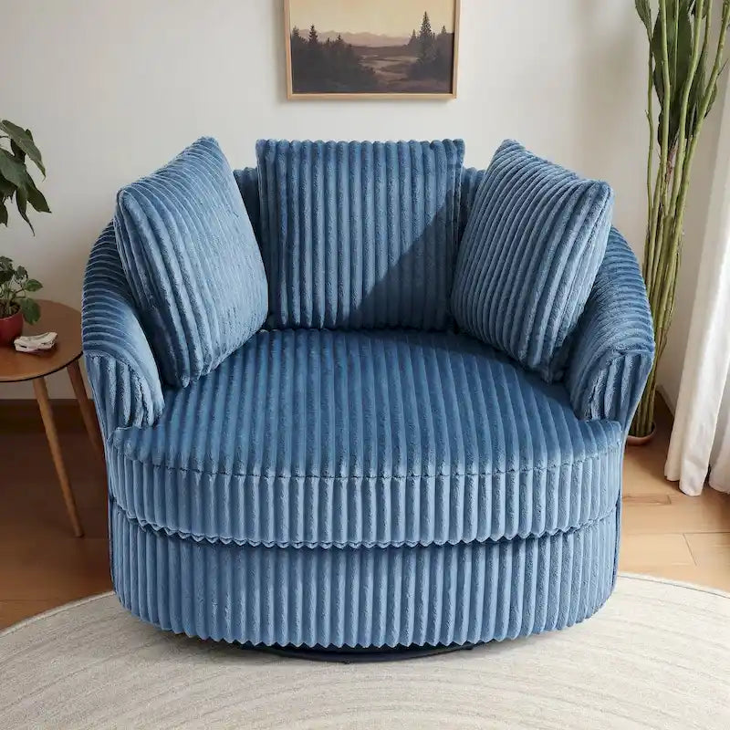 Fauteuil pivotant tonneau surdimensionné de 43 W en velours côtelé moelleux avec accoudoirs encastrés