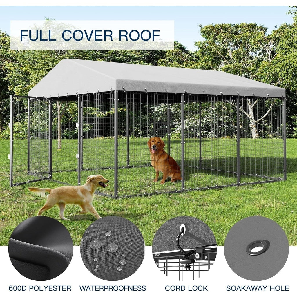 W 118 x T 118 x H 70 großer Outdoor-Hundezwinger, robuster Hundekäfig mit wasserdichtem Dach