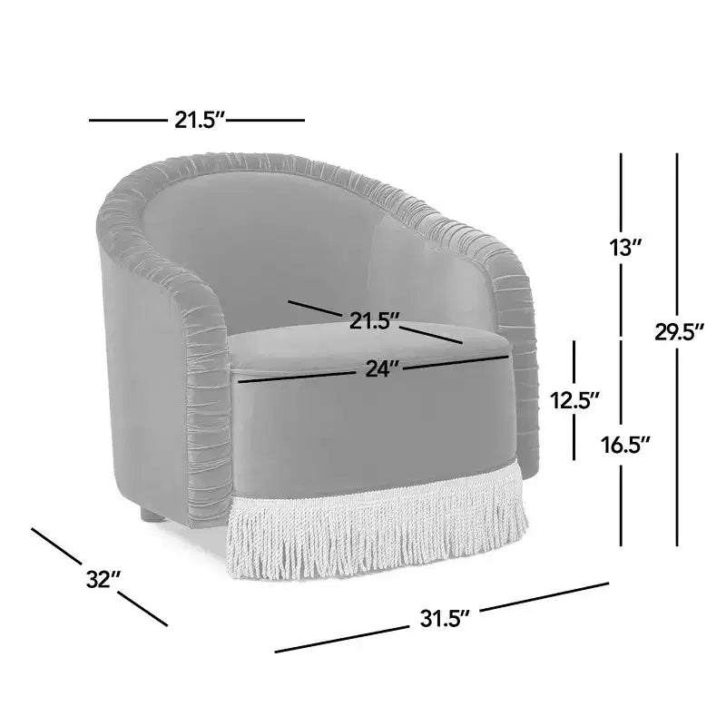 Fauteuil d’appoint Serena de Jennifer Taylor Home, dossier arrondi capitonné de 31,5 po avec franges bullion, velours haute performance vert olive