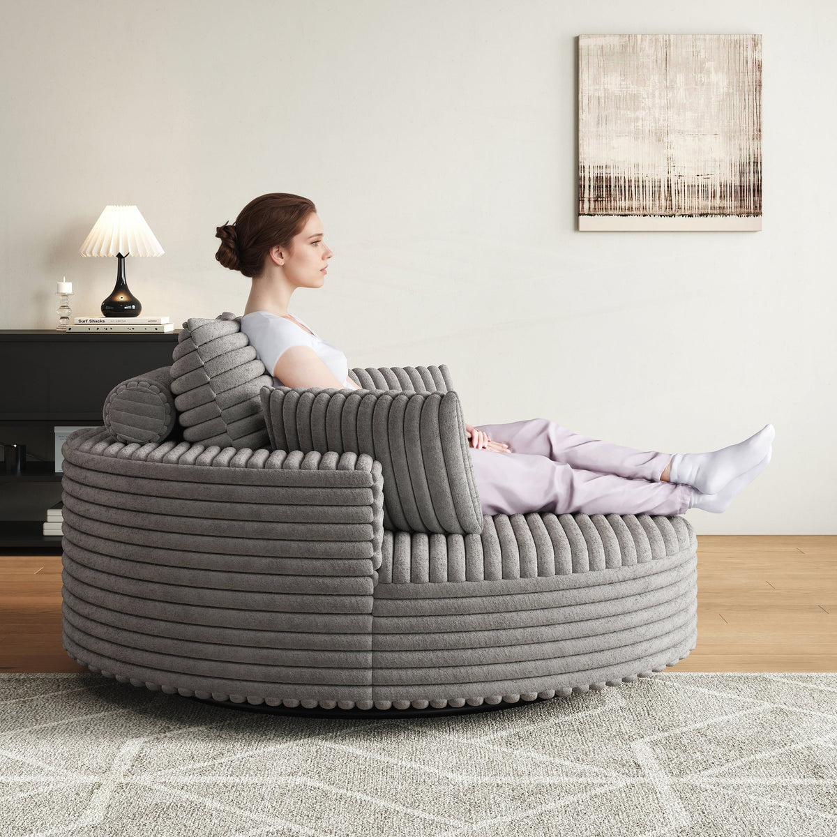 Corduroy Chenille Foam Single Swivel Chair