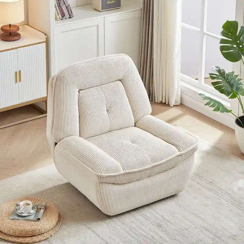 Fauteuil inclinable pivotant et berçant en velours côtelé, avec repose-pieds, pour le salon