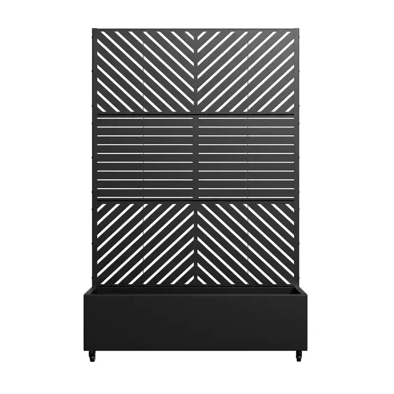 Jardinière MAYEERTY avec treillis, fer noir, lignes parallèles 01, style classique à persiennes combiné, 72x47x16 po, ensemble de 3 pièces