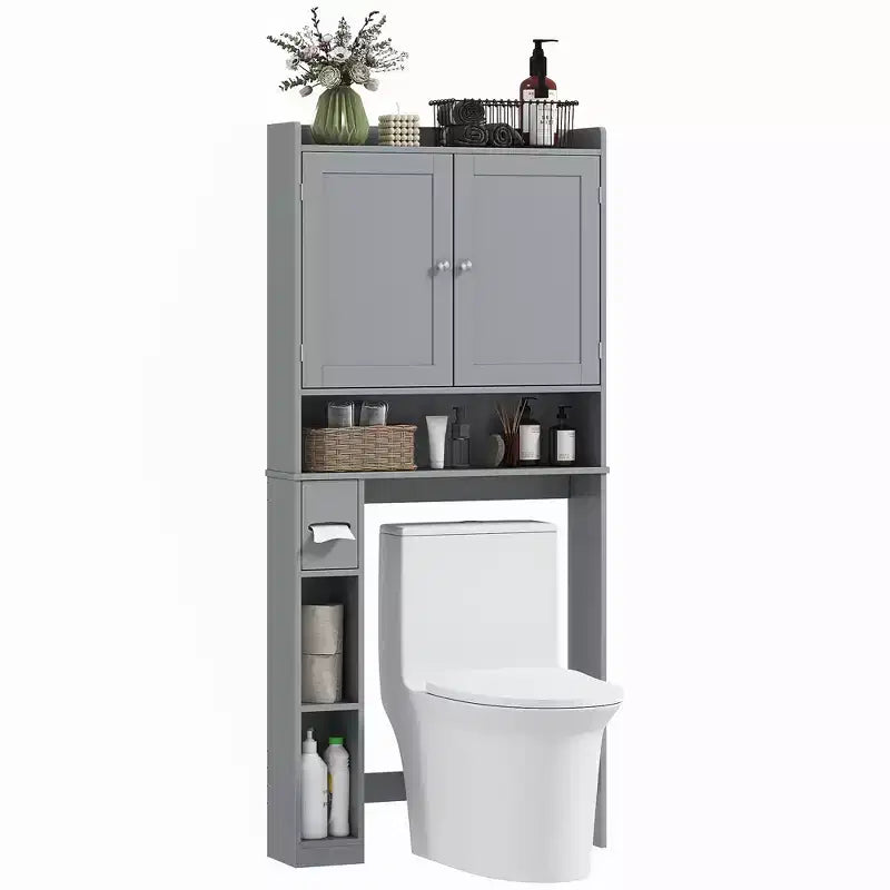 Meuble de rangement HOMCOM au-dessus des toilettes, organisateur de salle de bains moderne avec 2 portes et porte-papier toilette, gain de place autoportant