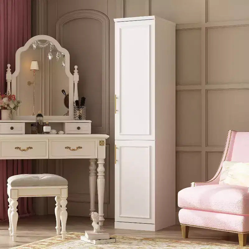 Armoire-penderie modulaire blanche luxueuse Famapy avec ferrures dorées : portes à panneaux et design à portes mixtes  Dressing élégant et personnalisé pour chambres